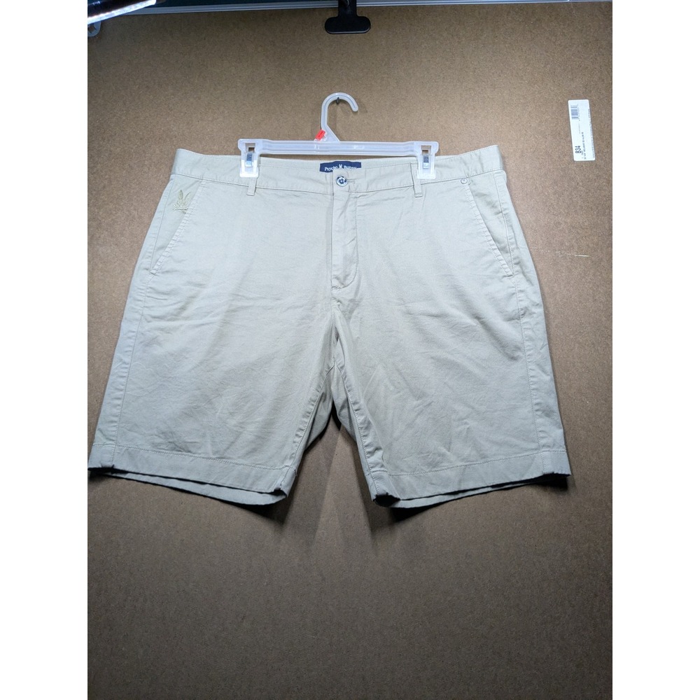 Psycho Bunny Mens Khaki Chino Shorts Tan Size 36 Embroidered Logo Flat Front